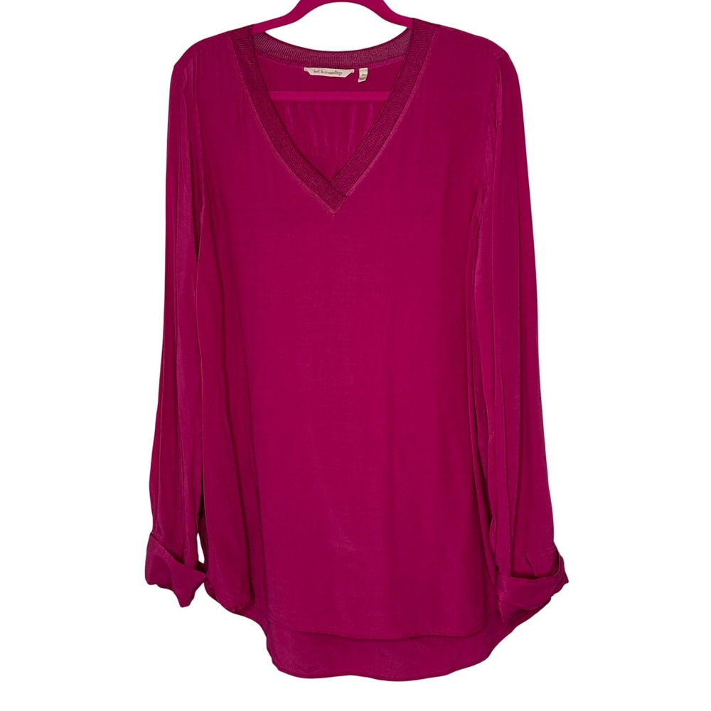 Soft‎ Surroundings Magenta V Neck Long Sleeve Viscose Blouse Top Women's XL